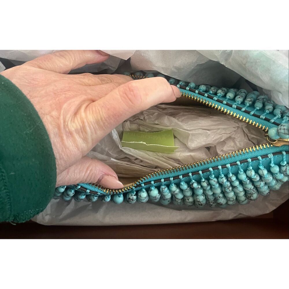 Cult Gaia Turquoise Beaded Shoulder Bag Marble Bead Mini Clutch Purse w/ Dust Ba - Picture 7 of 12